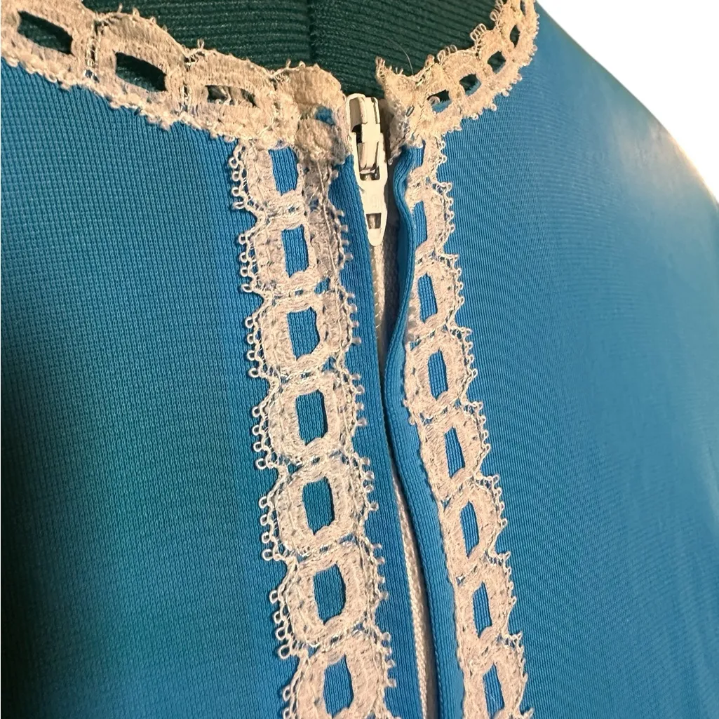 Vtg 60s Formfit Rogers Blue Long Zip Up Nightgown Lace Trim Youth 10 - Image 5