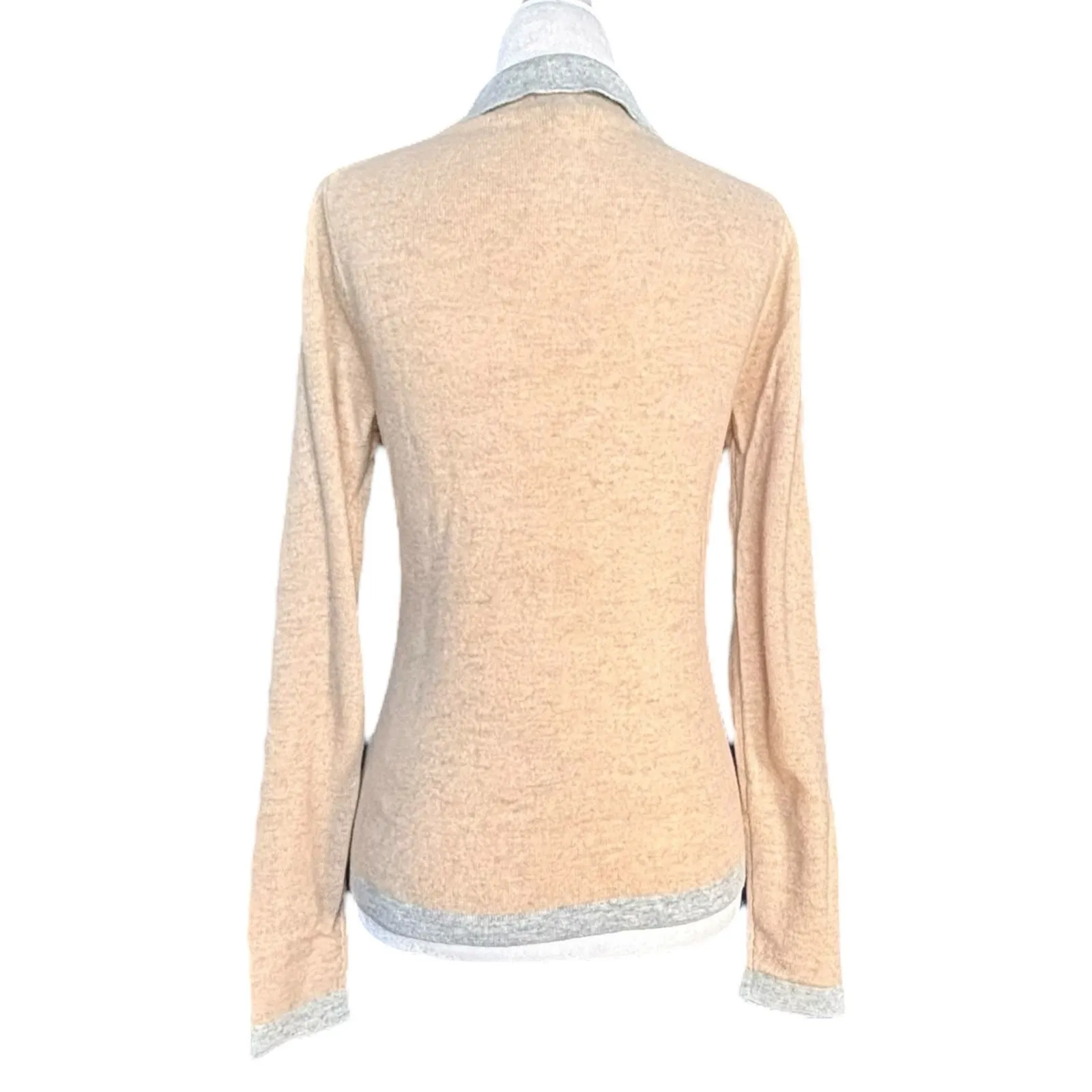 Vintage Brooks Brothers 346 Lambswool Beige Gray Contrast Knit Collared Top XS Tan - Image 4