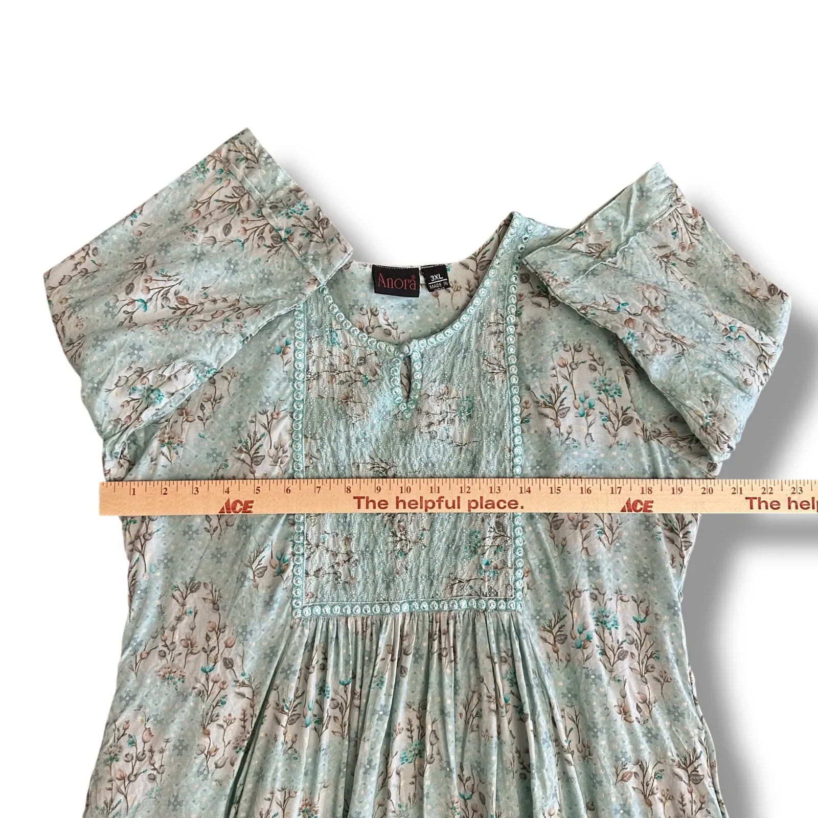 Anora India Boho Embroidered Mirror Work Floral Midi Dress‎ 3XL Lined Festival Blue Size 3X - Image 3