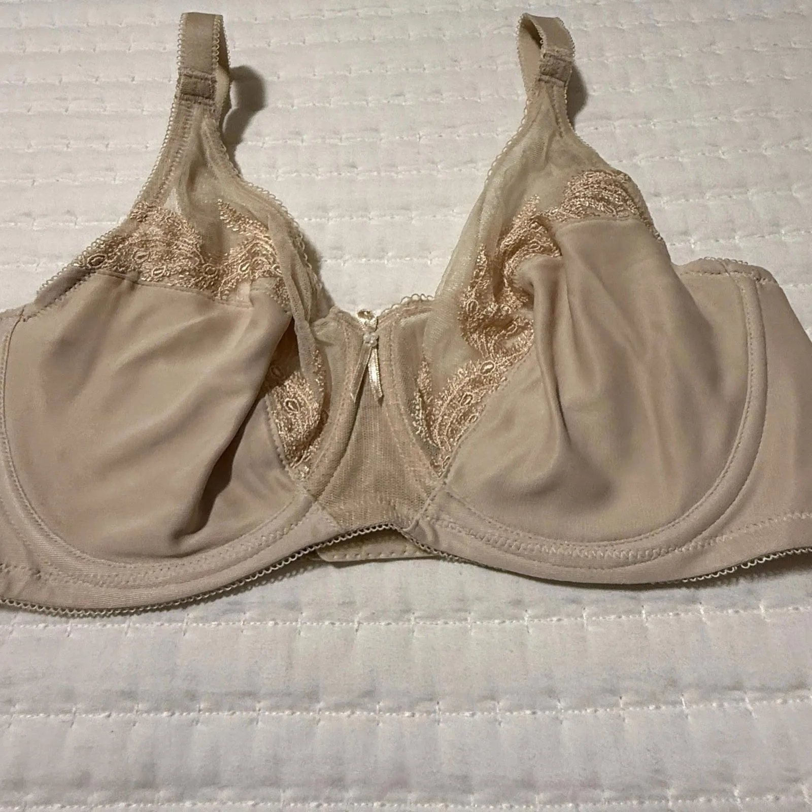 Wacoal 32DD Feather Embroidery Full Figure Sheer Trim Underwire Bra 85121 Sand - Image 3