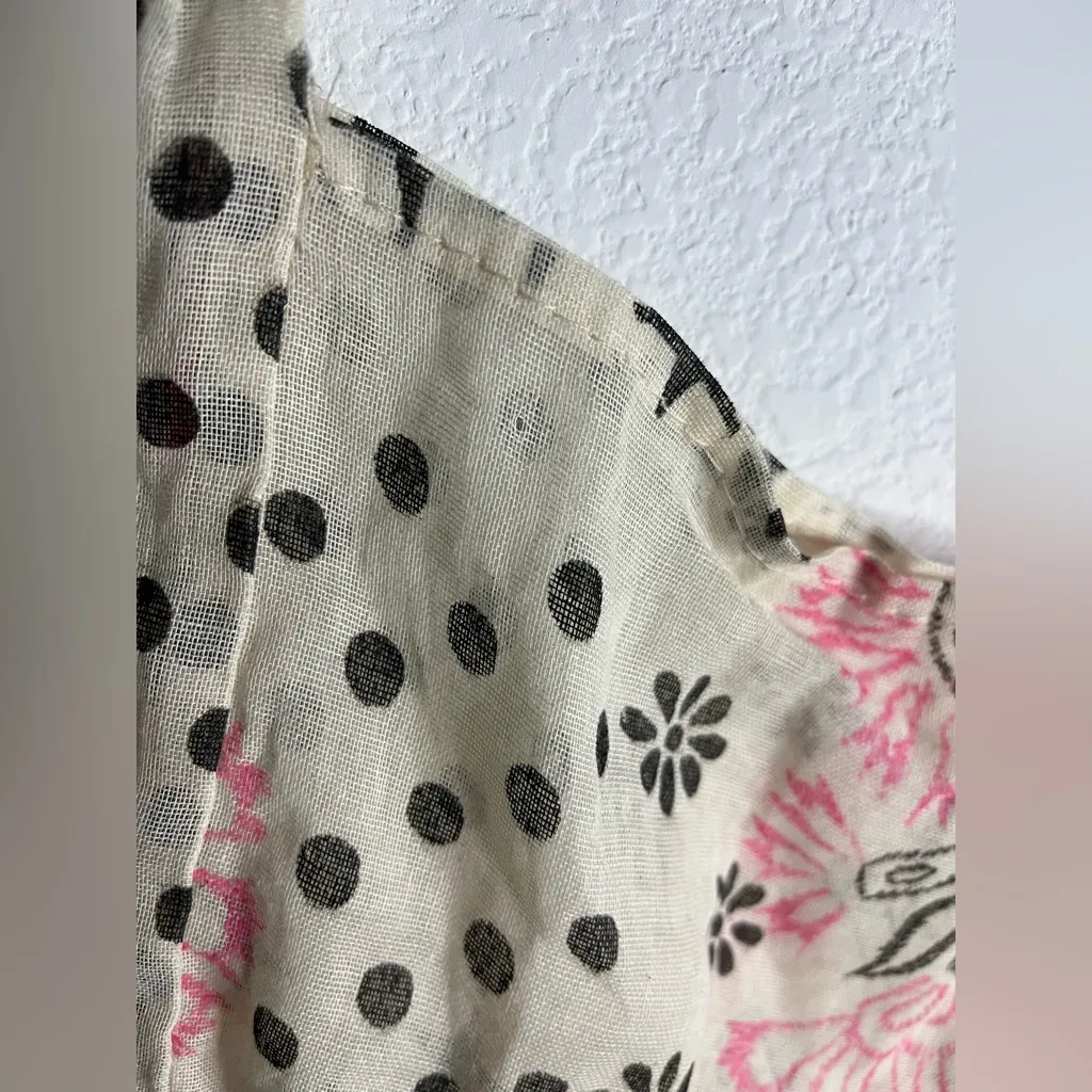 Free People Lightweight Hippie Floral Beachy Linen Semi Sheer Shopper Tote Bag - Image 9