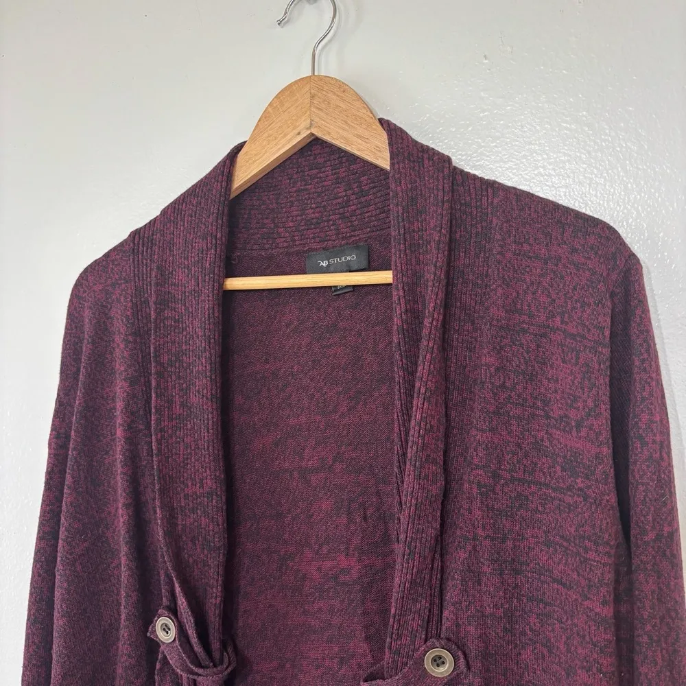 AB Studio Heathered Burgundy Black Open Front Cardigan Sweater Size XL - Image 2