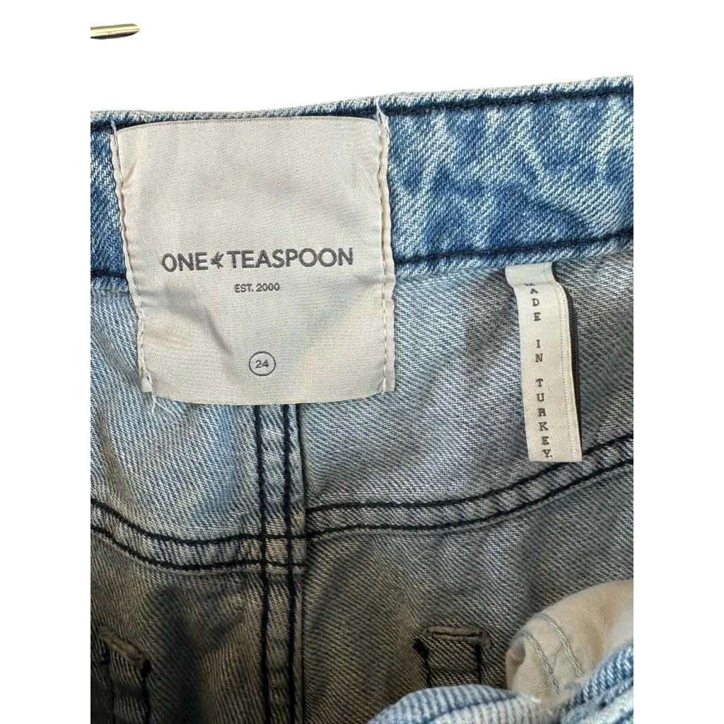 One teaspoon Blue Truckers Mid Waist Straight Leg Busted Knee Jeans Size 24 - Image 7