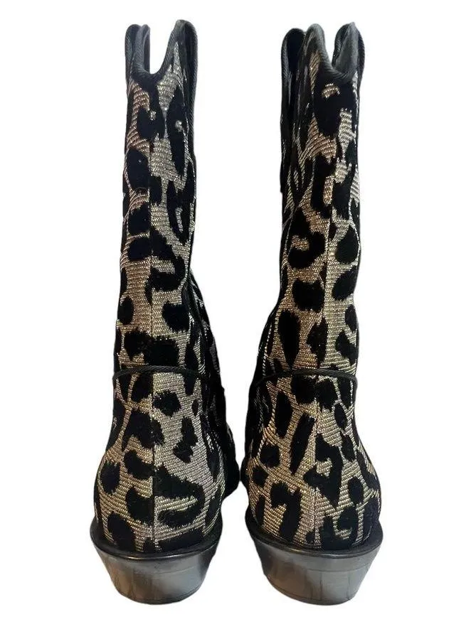 Dolce & Gabbana Metallic Texan 40 Leopard boots sz 35 sliver glitter black - Image 3