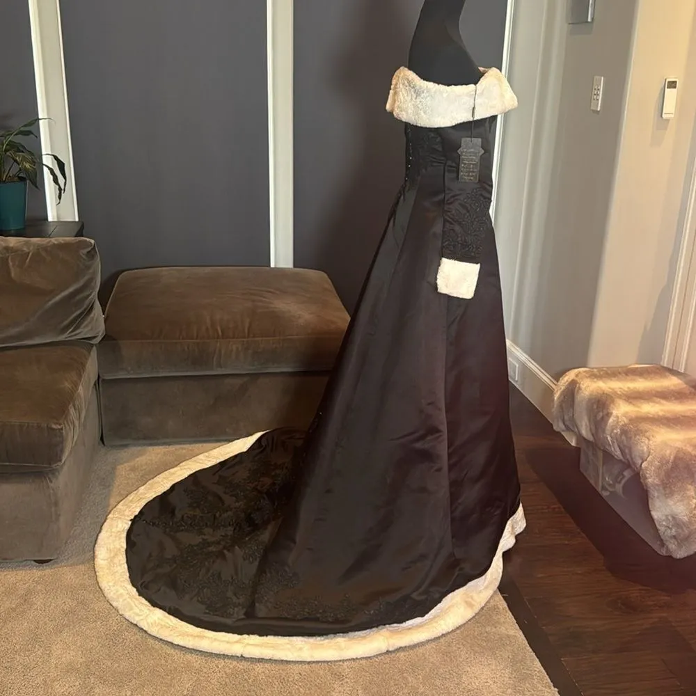 Women’s Black Off the Shoulder Christmas Holiday Winter Dress Train Size 2 NWT - Image 3