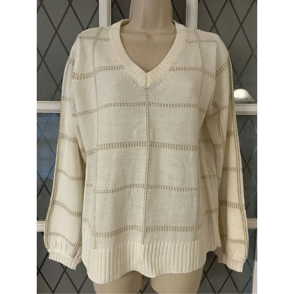 Worthington Polar Bear Gold Sweater Long Sleeve V-Neck Womens Size Medium - Image 2