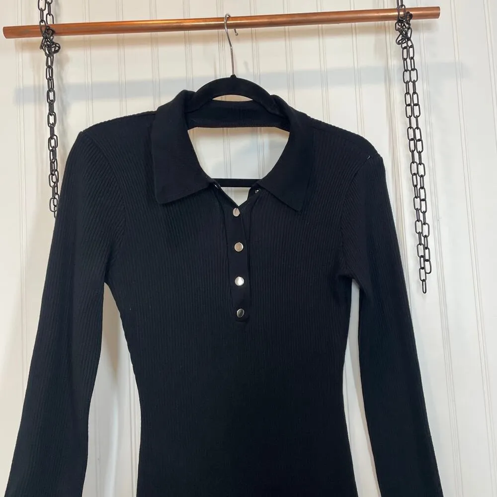 Almost Famous Women’s Black Open Back Long Sleeve Midi Polo Dress Size L - Image 2