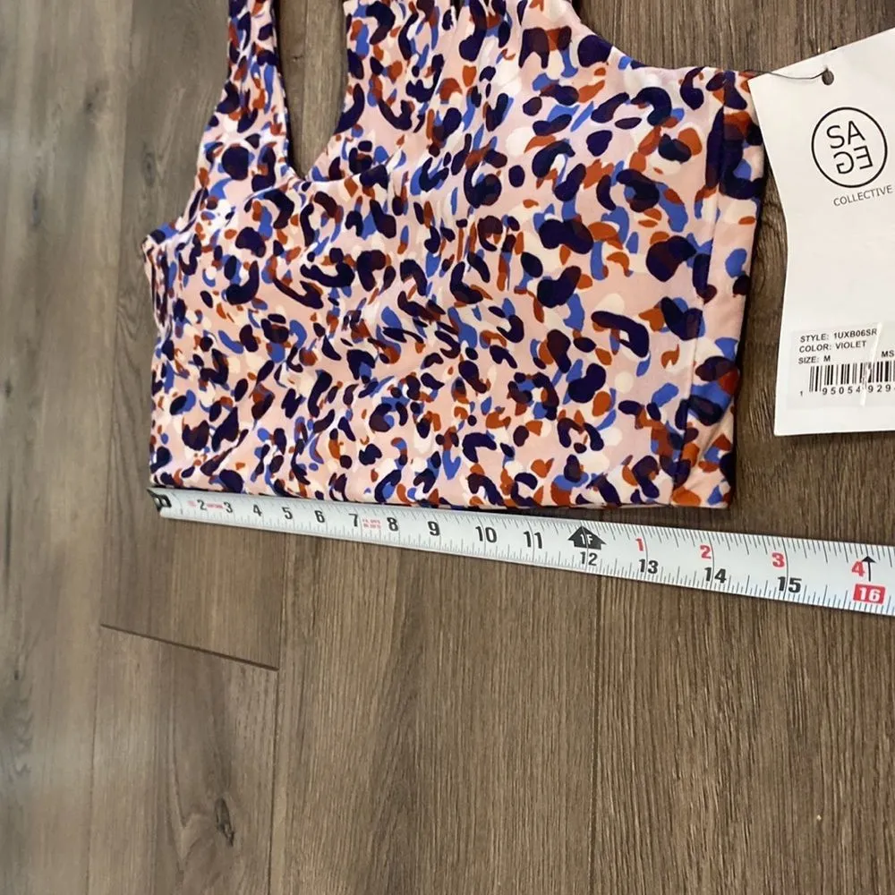 SAGE Collective Violet Multi Print Racerback‎ Sports Bra Size Medium - Image 7