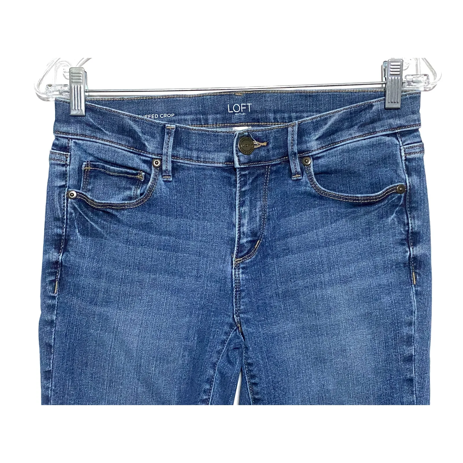 Loft Modern Cuffed Crop Whiskered Jeans Womens 2 Stretch Preppy Capsule Normcore - Image 3