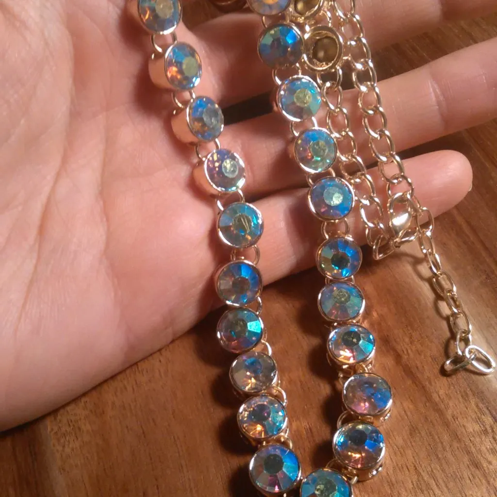 Champagne Color Austrian Crystal Goldtone Tennis Necklace - Image 5