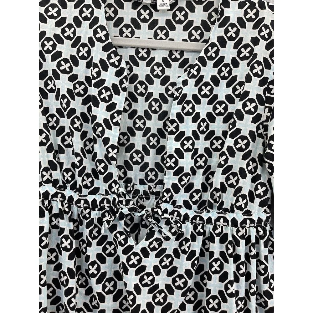 Talbots Women's Coverup Size Small 3/4 Sleeve 100% Cotton Blue Black Geometric - Image 9