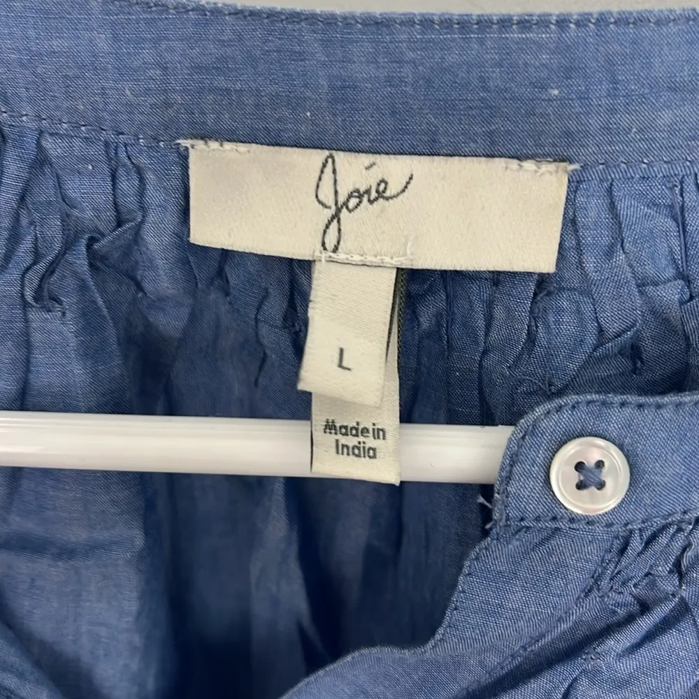 Joie Large Blue Long Sleeve Button Down Pleated Sleeve Tunic Blouse - Image 5