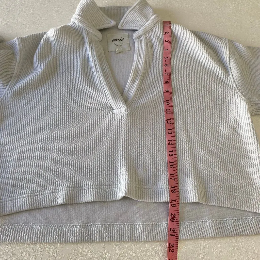 Aerie Waffle Knit Oversized Top Small • Light Gray Collared Split Neck • Cozy Lo - Image 5