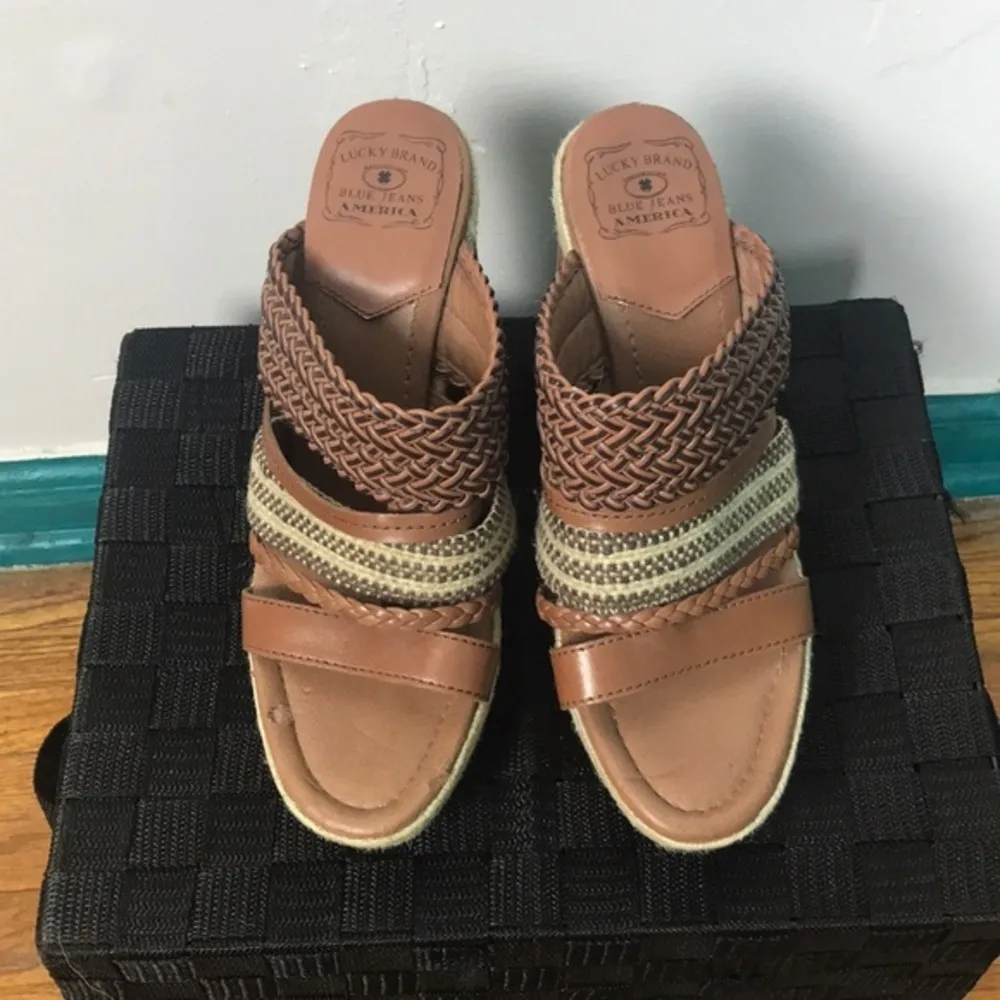 Lucky Brand Woven Leather Open Toe Platform Heels - Image 3