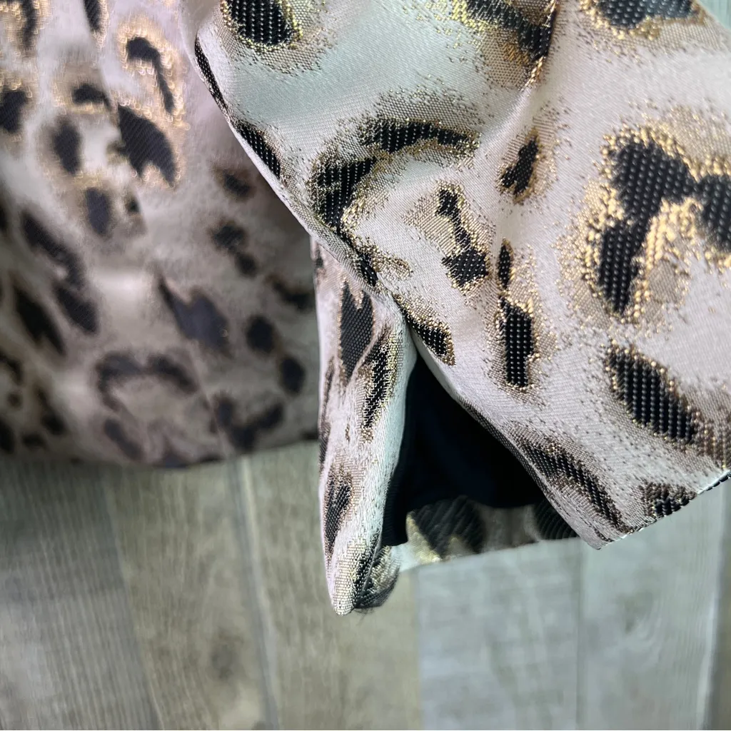 Natori Size XL Gold Metallic Leopard Print Lined Open Front Jacket Cardigan - Image 5