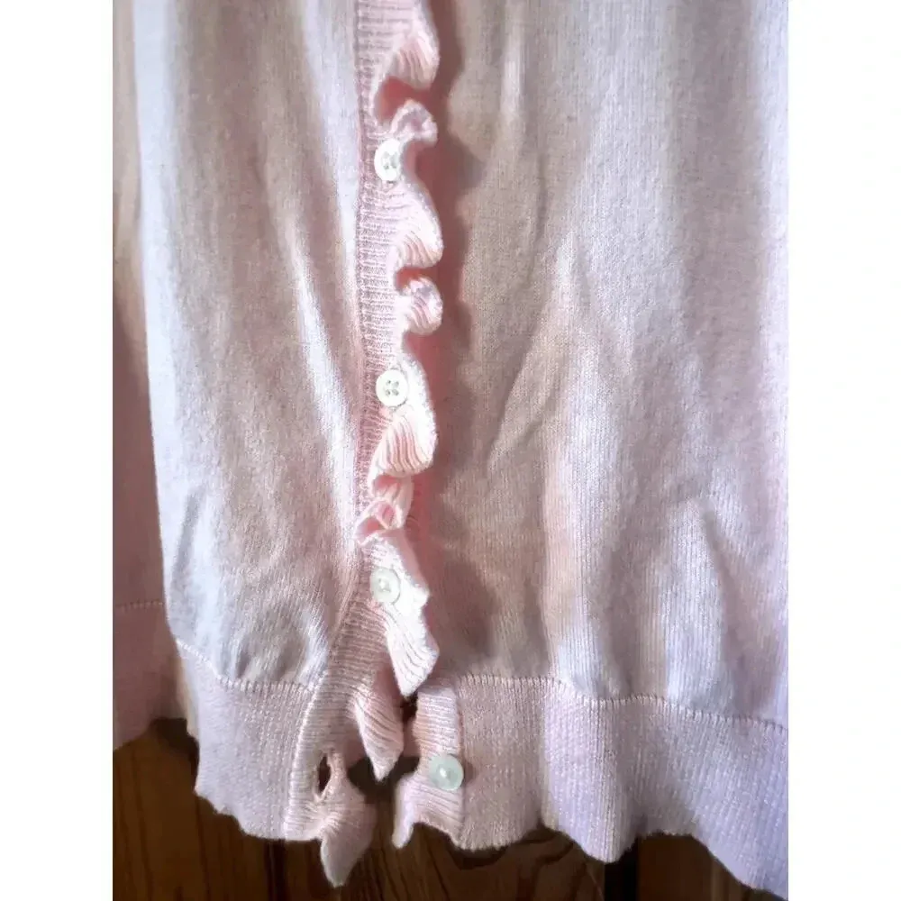 Lauren Ralph Lauren 2X Pink 100% Cotten ruffle trim cardigan preppy classic - Image 3