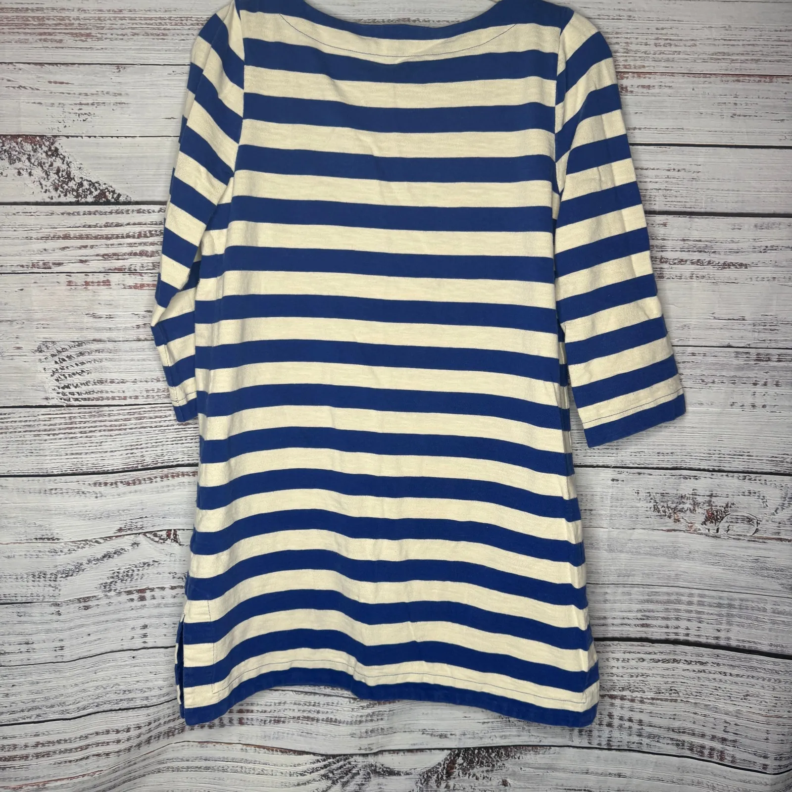 J.Crew Blue White Stripe 3/4 Sleeve Split Neck Tunic Top Size Medium 100% Cotton - Image 5