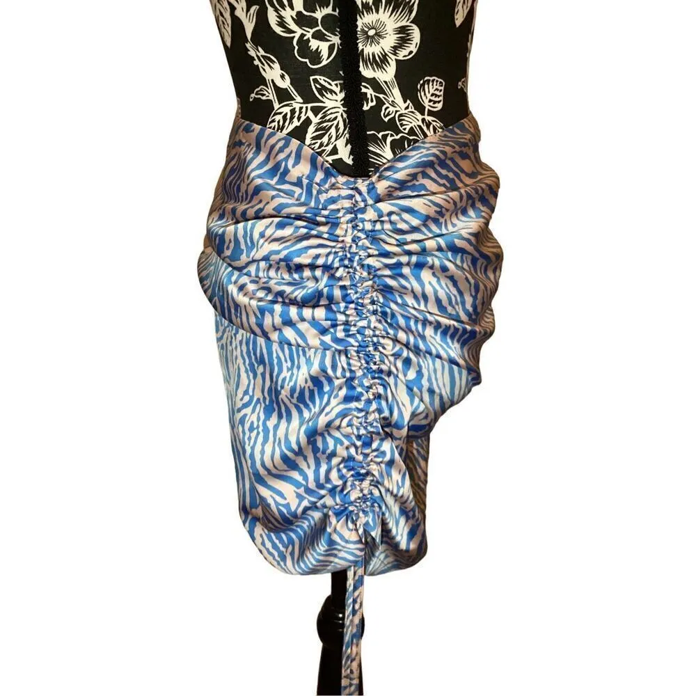 Zebra Satin Scrunch Skirt Animal Print Sexy Clubwear Blue - Image 4
