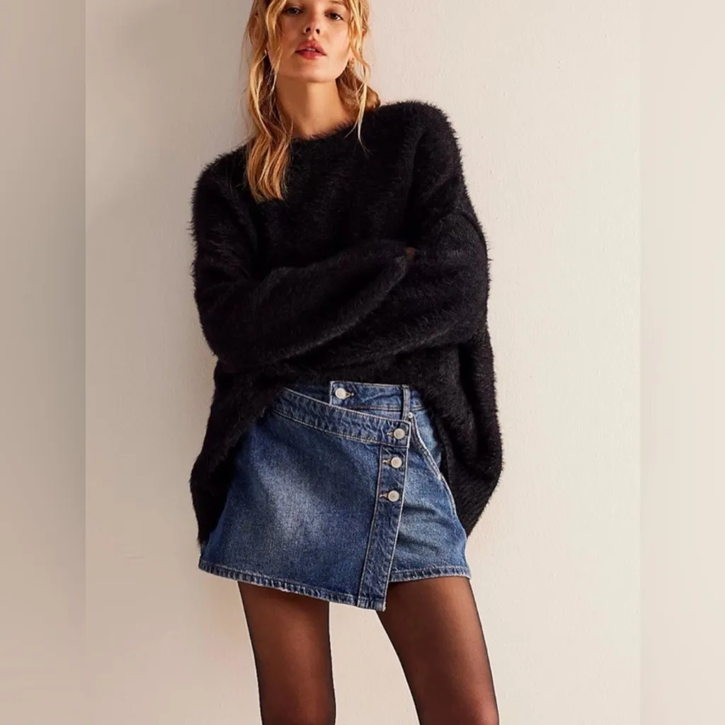 We The Free People Wynne Sashiko Micro Mini Skirt Skort Denim Jeans 26 - Image 6