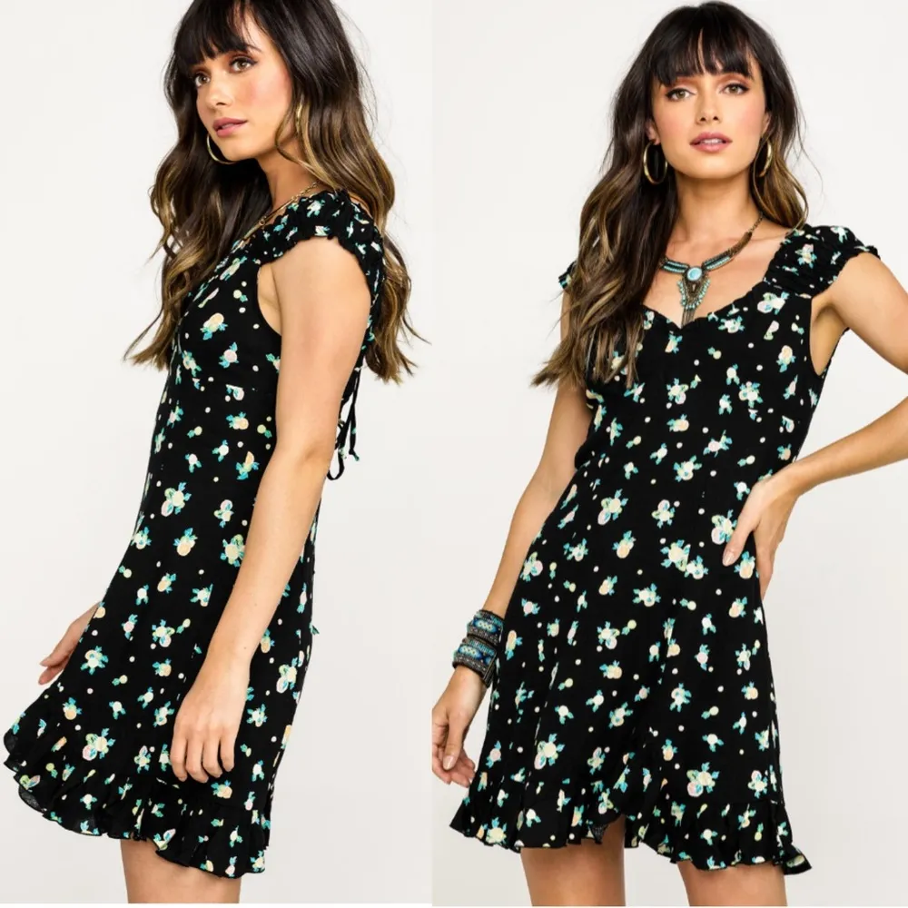 Free People • Like A Lady dress mini black lemon print ruffle cap sleeve - Image 13