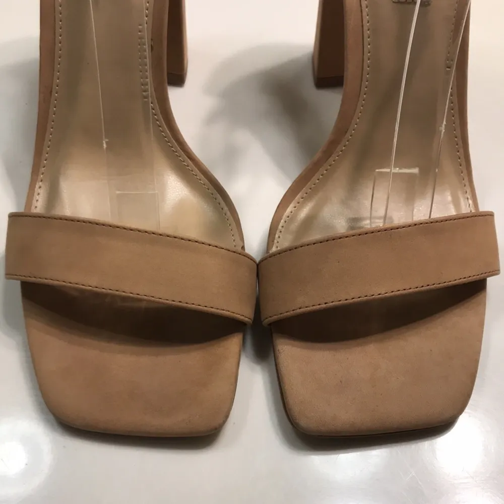 Steve Madden Women’s Tiaa Nubuck Leather Beige Ankle Strap Square Toe Heels - Image 3