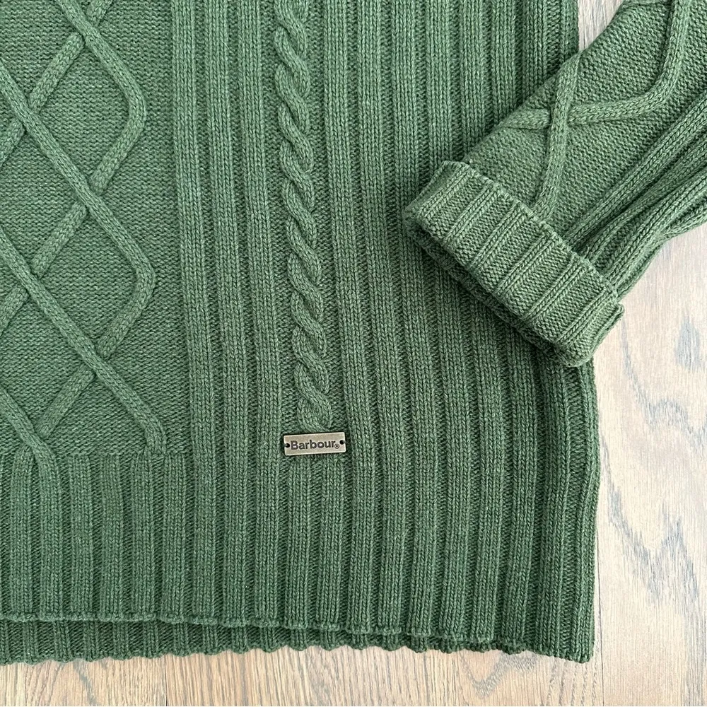 Barbour Sporting Falstone Cable Knit Crew Neck Wool Sweater Green Extra Large - Image 2