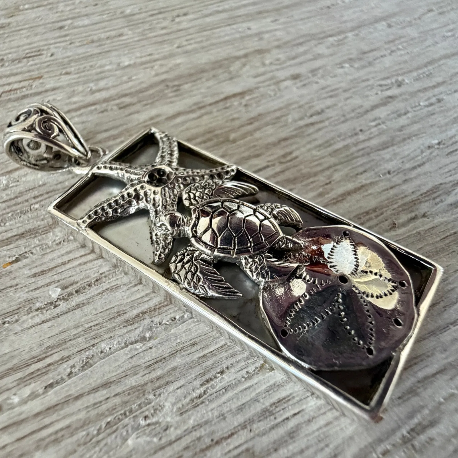 Sterling Silver Sea Turtle Mother of Pearl Starfish Pendant - Image 4