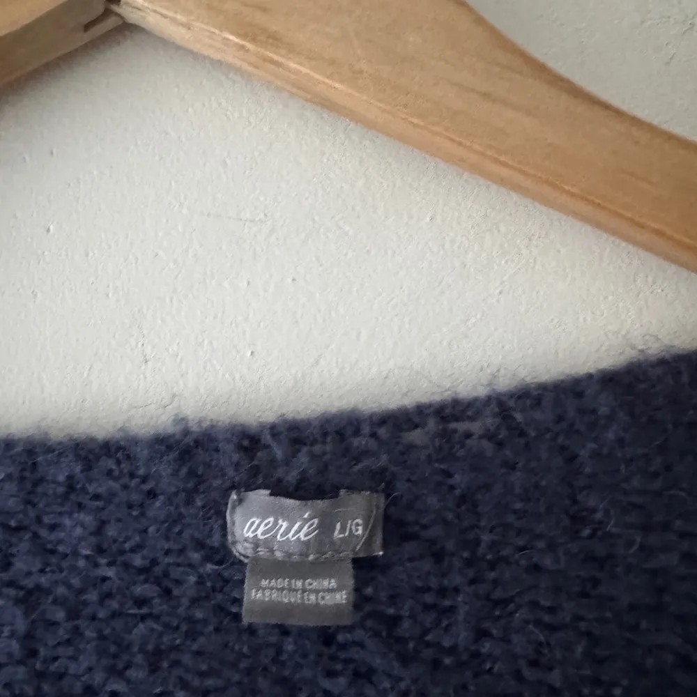 Aerie Cozy Sweater Knit True Wrap Tie Dress Dusty Blue Wool Alpaca Blend - Image 4