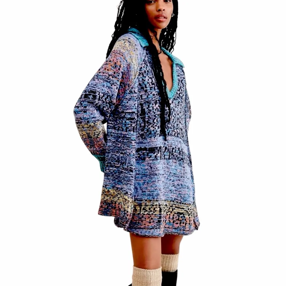Free People Multicolor Seasons of Sun Sweater Boho Mini Dress Women’s Size Large - Image 2