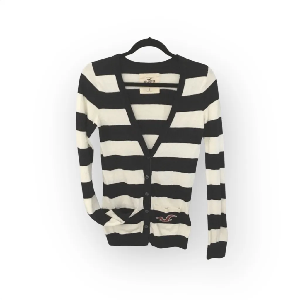 Hollister ★ Varsity Collegiate Rugby Stripe Cardigan Sweater ★ Navy White ★ S - Image 7