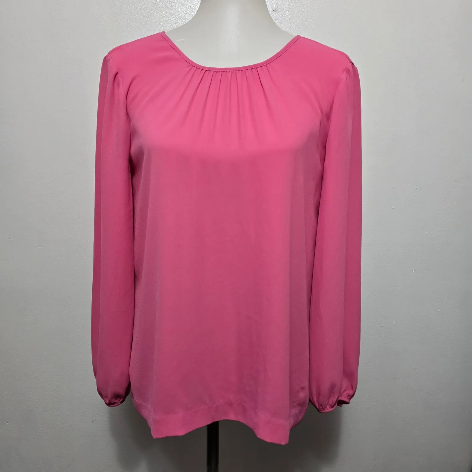 J by J Crew Pink Gathered Neck Long Sleeve Blouse Women Size 2 Preppy Feminine - Image 3