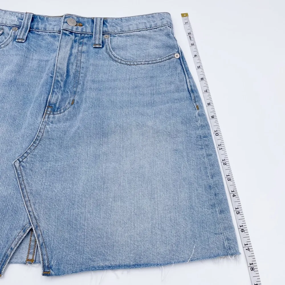Madewell Rigid Denim A-Line Mini Skirt Cutout Edition Light Wash Denim Size 28 - Image 11