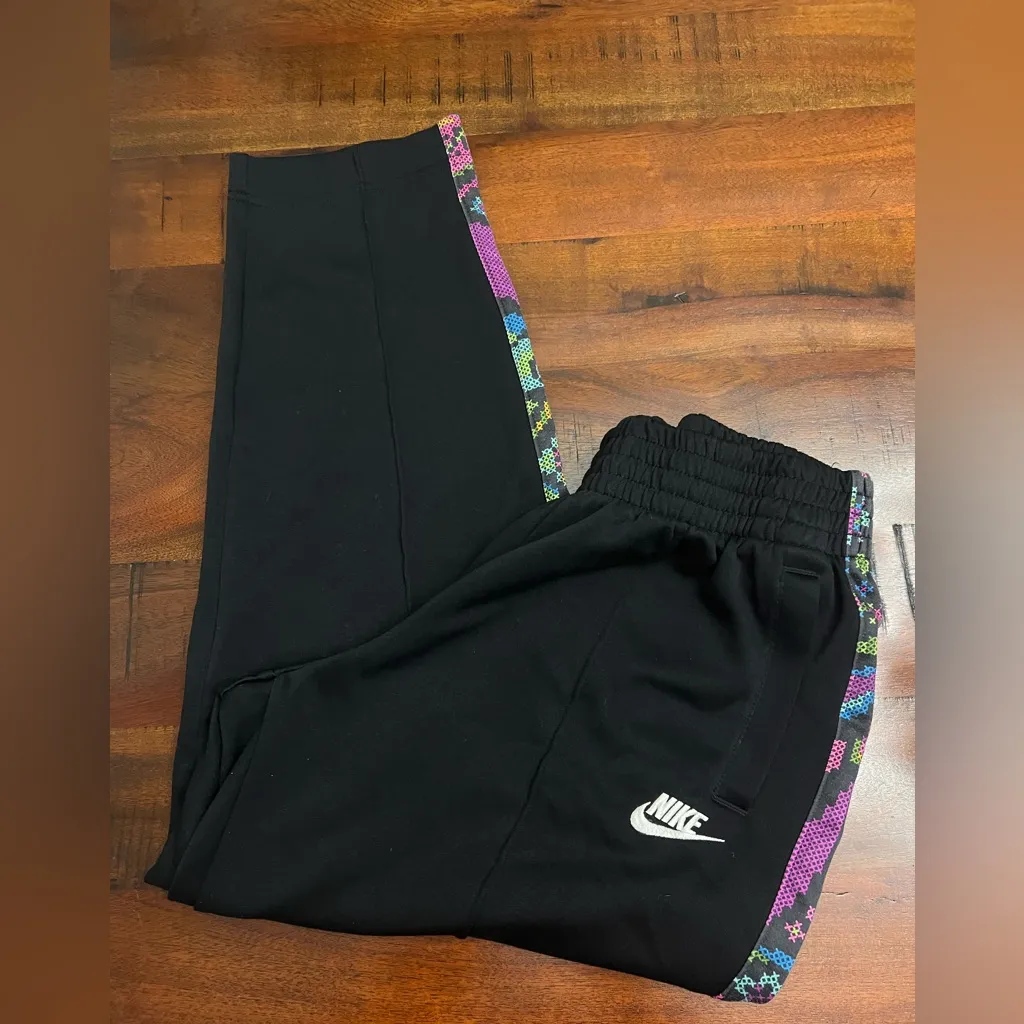 Nike Joggers Sweatpants Black Multicolor Trim Size Large Polyester Pockets Logo - Image 3