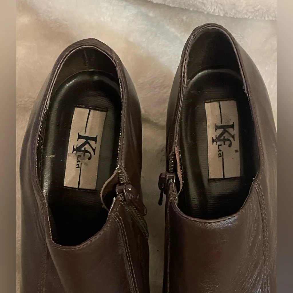 Vintage Brown Leather Square Toe Chunky Heel Ankle Booties Y2K 90s Size 8 - Image 7