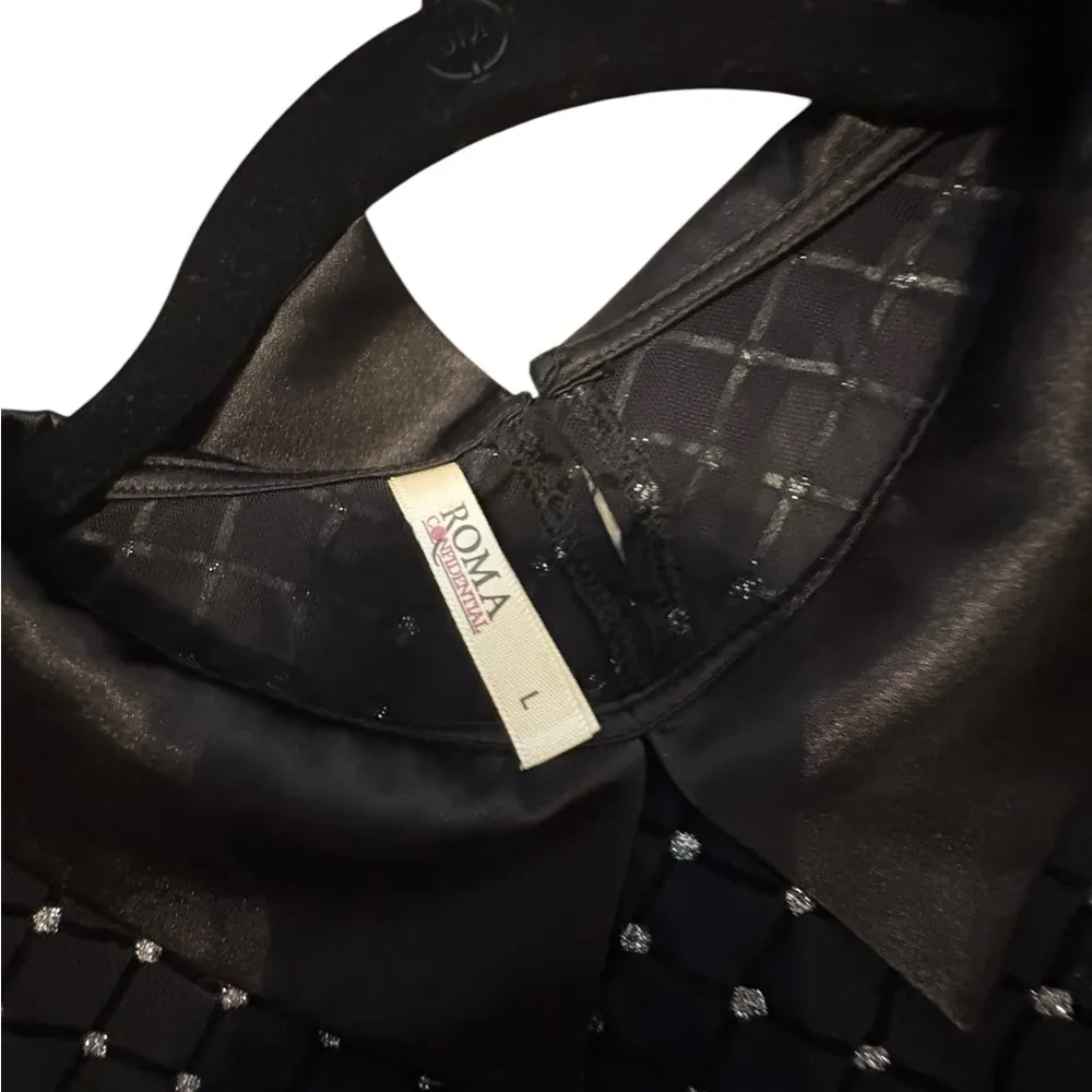 Roma confidential black sparkly collared bodysuit size large - Image 5