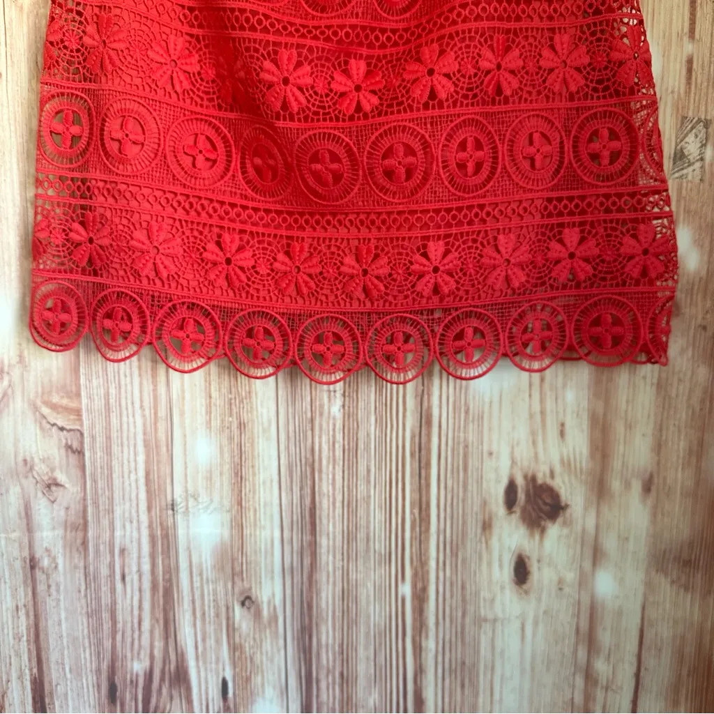 5|48 Raspberry Red Short Sleeve Crochet Blouse - Image 3