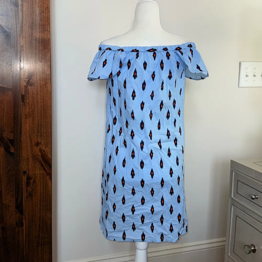 J.Crew Off-Shoulder Blue Patterned Dress size small NWTs - Image 3