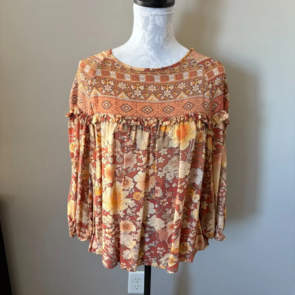 Spell and The Gypsy Collective Amethyst Blouse Shirt Long Sleeve Amber Small Brown - Image 2