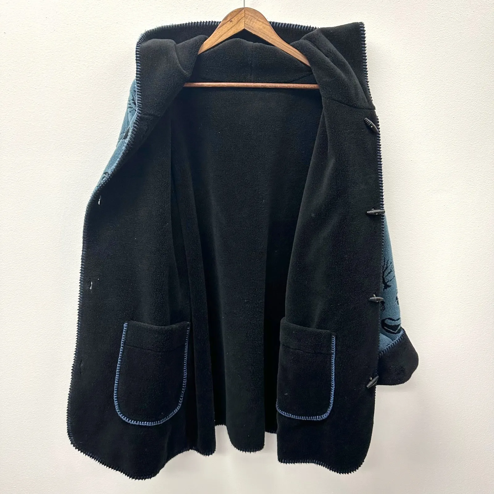 Vintage Delali Reversible Fleece Cabincore Sweater Jacket Blue Black XL - Image 4