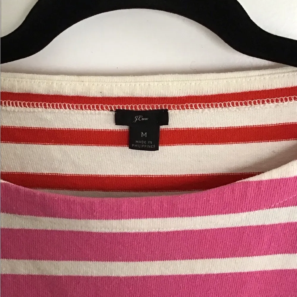 J Crew Shirt Womens M Pink Red Stripe 3/4 Sleeve Oversized Nautical Coastal - Image 2