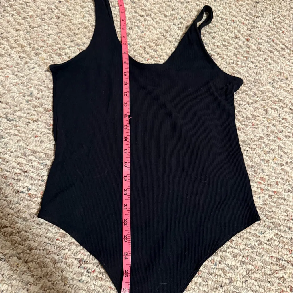 Abercrombie & Fitch Black Ribbed Double Scoop Bodysuit- Size Large - Image 8