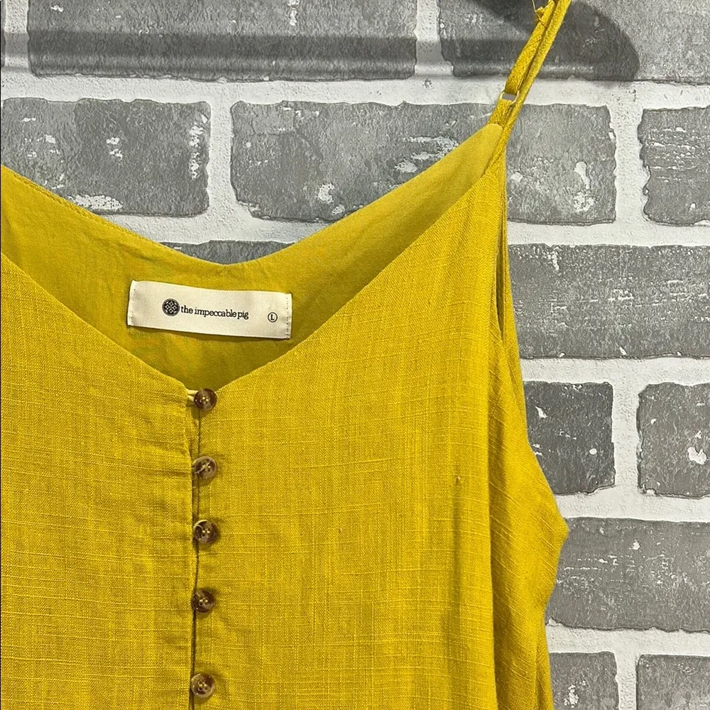 The Impeccable Pig Mustard Yellow Linen Blend Mini Dress Women’s Size Large EUC - Image 2
