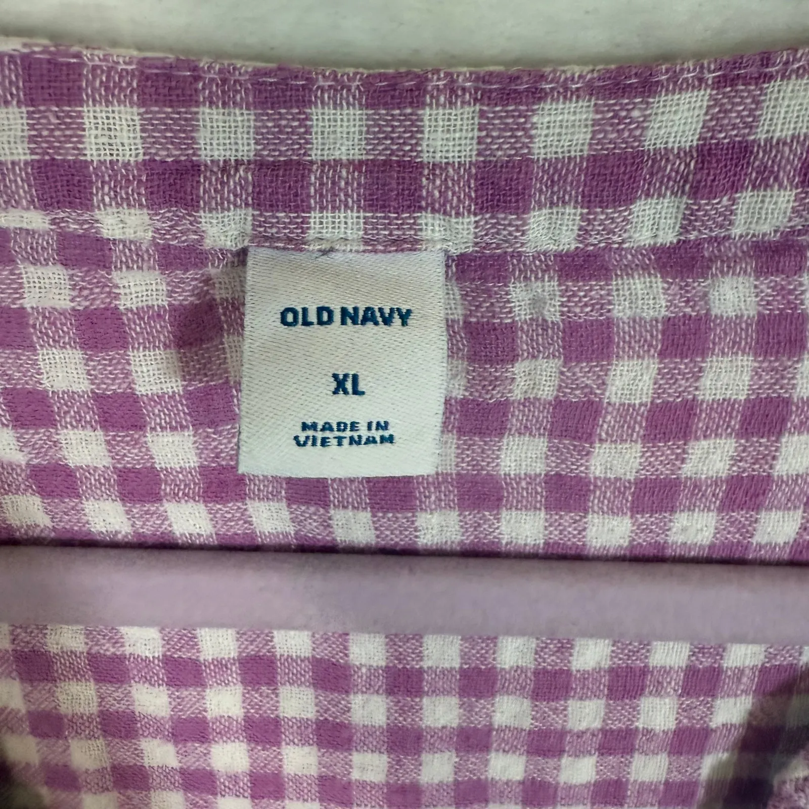 Old Navy XL Gingham Top Linen Purple Flutter Sleeve Coquette Cottage Summer Soft - Image 4