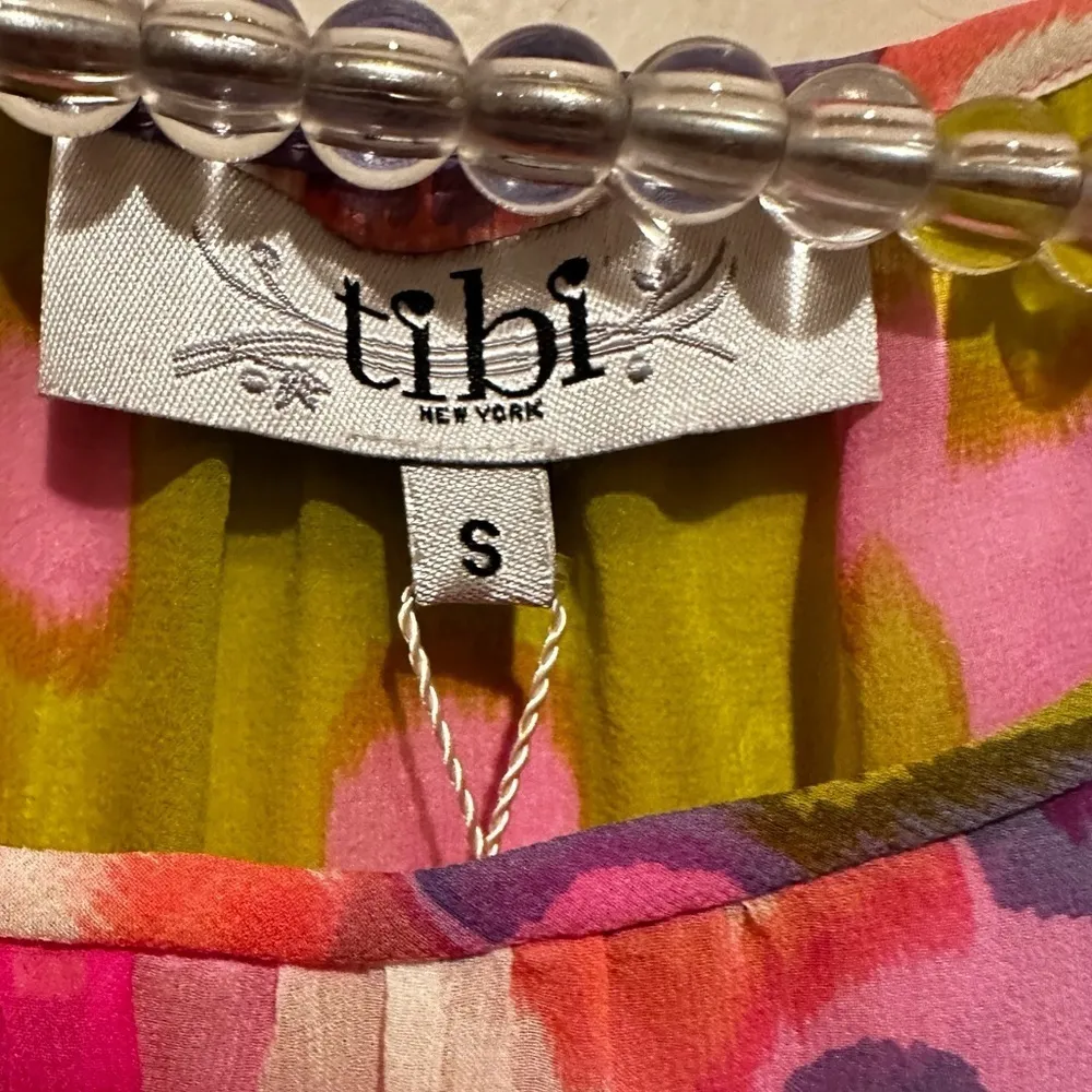 TIBI SILK COLD SHOULDER PINK GREEN PURPLE LONG SLEEVE SHEER CHIFFON TUNIC BLOUSE - Image 4