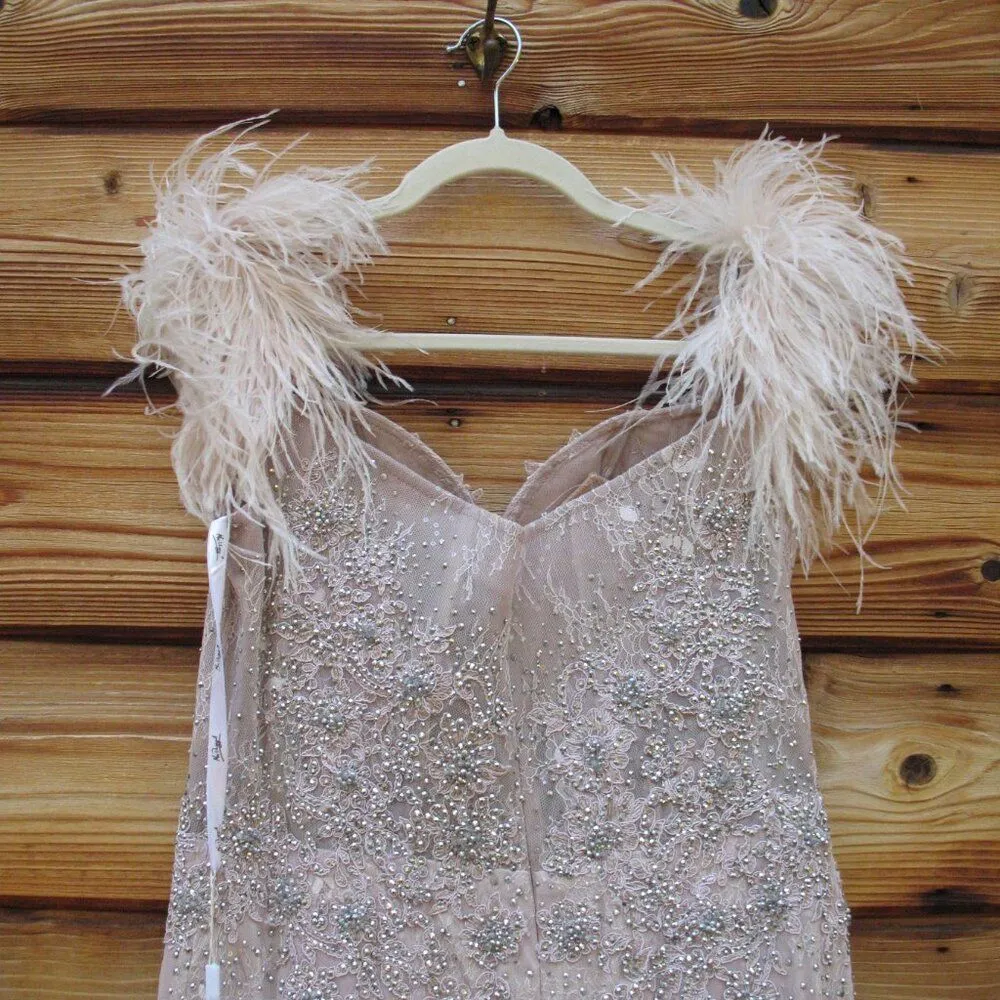 MAC DUGGAL  20246 Pink Feathered Crystal Embellished Sleeveless Gown Flaws - Image 11