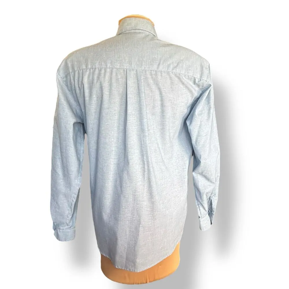 Vintage 80s Chambray Floral Embroidered Shirt Pintuck Pleats Long Sleeve Top 8 Blue - Image 5