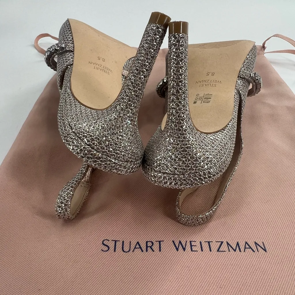Stuart Weitzman Crystalline 75 Mesh Slingback Pump Rose gold disco mesh sz 8.5 - Image 6