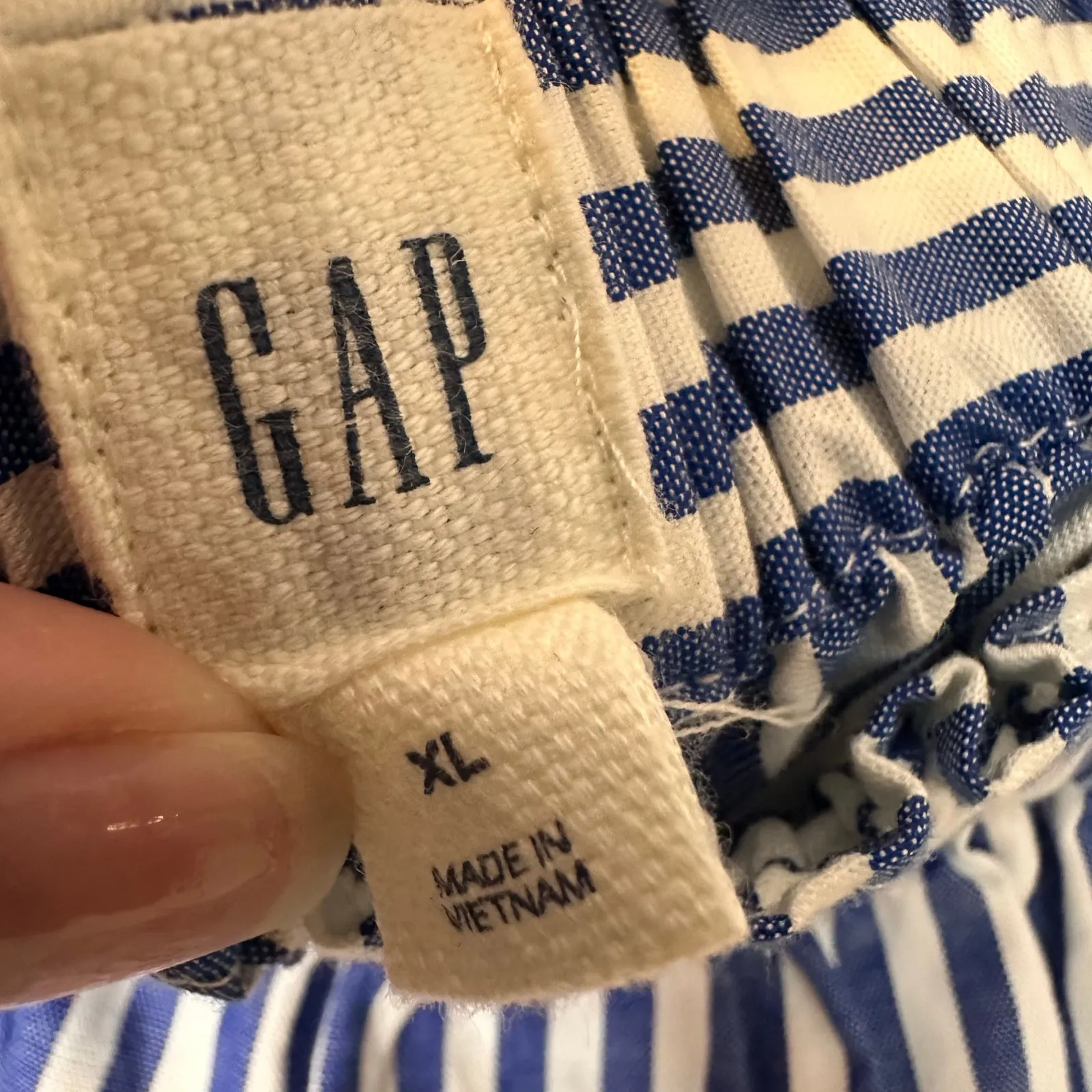 Gap Nautical Blue White Striped Off-Shoulder Cotton Shift Shirt Dress Sz XL - Image 2