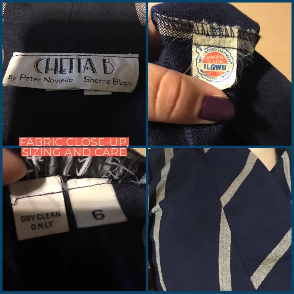 VINTAGE 1980'S NAVY AND GRAY CHETTA B STRIPED BUTTON FRONT JACKET DRESS (6) - Image 13