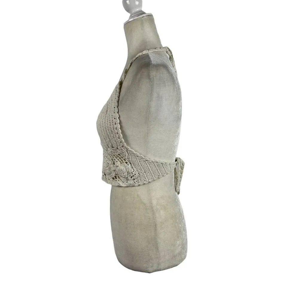 Retro Crochet Halter Bralette Crop Top Knit Bustier Cami Summer Blouse S/M White Size undefined - Image 6